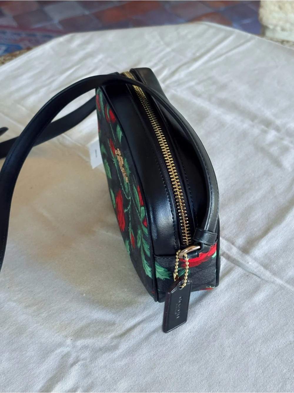 Coach Black Floral Rose Print Crossbody Bag